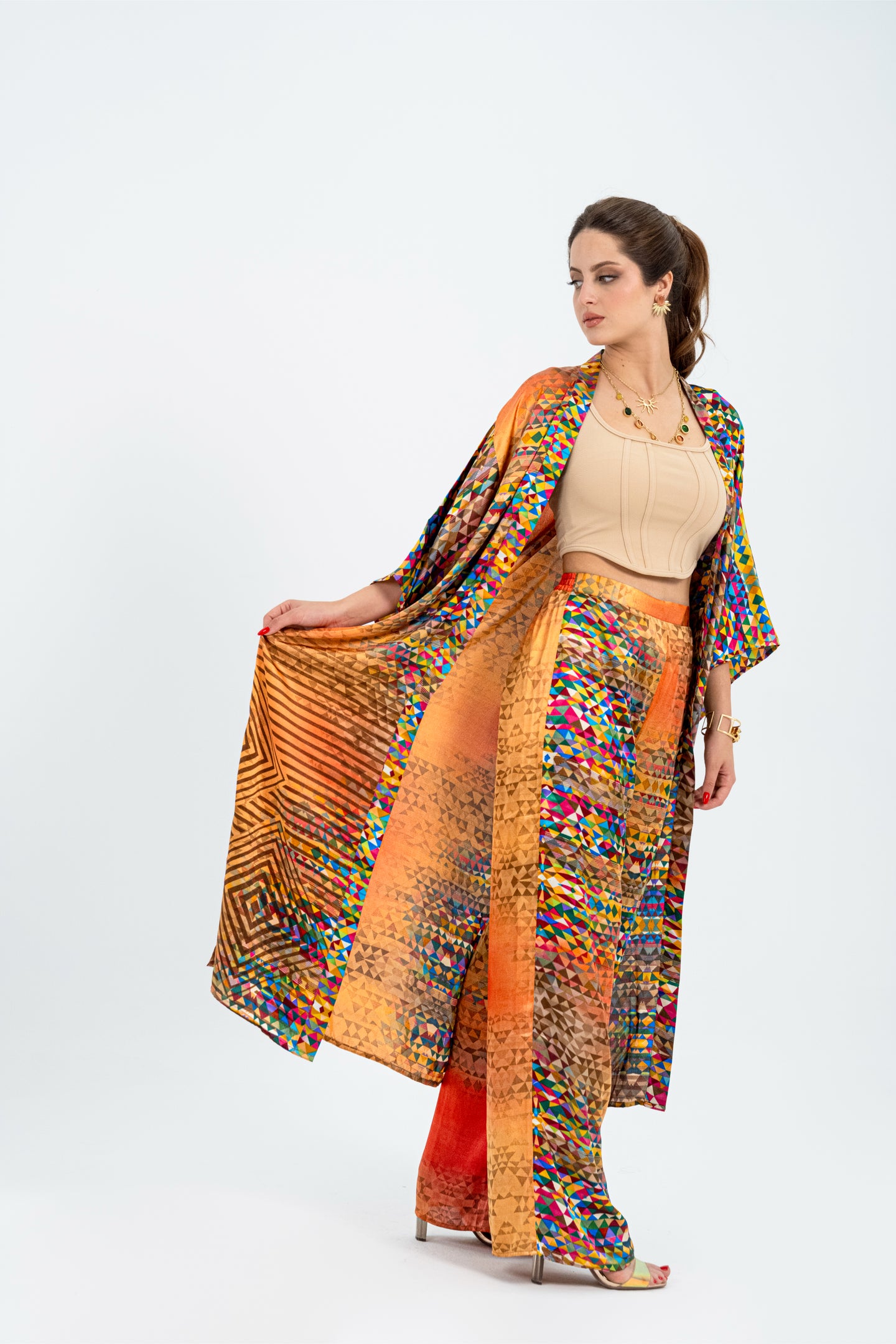 Barcelona - Long Silky Orange Kimono